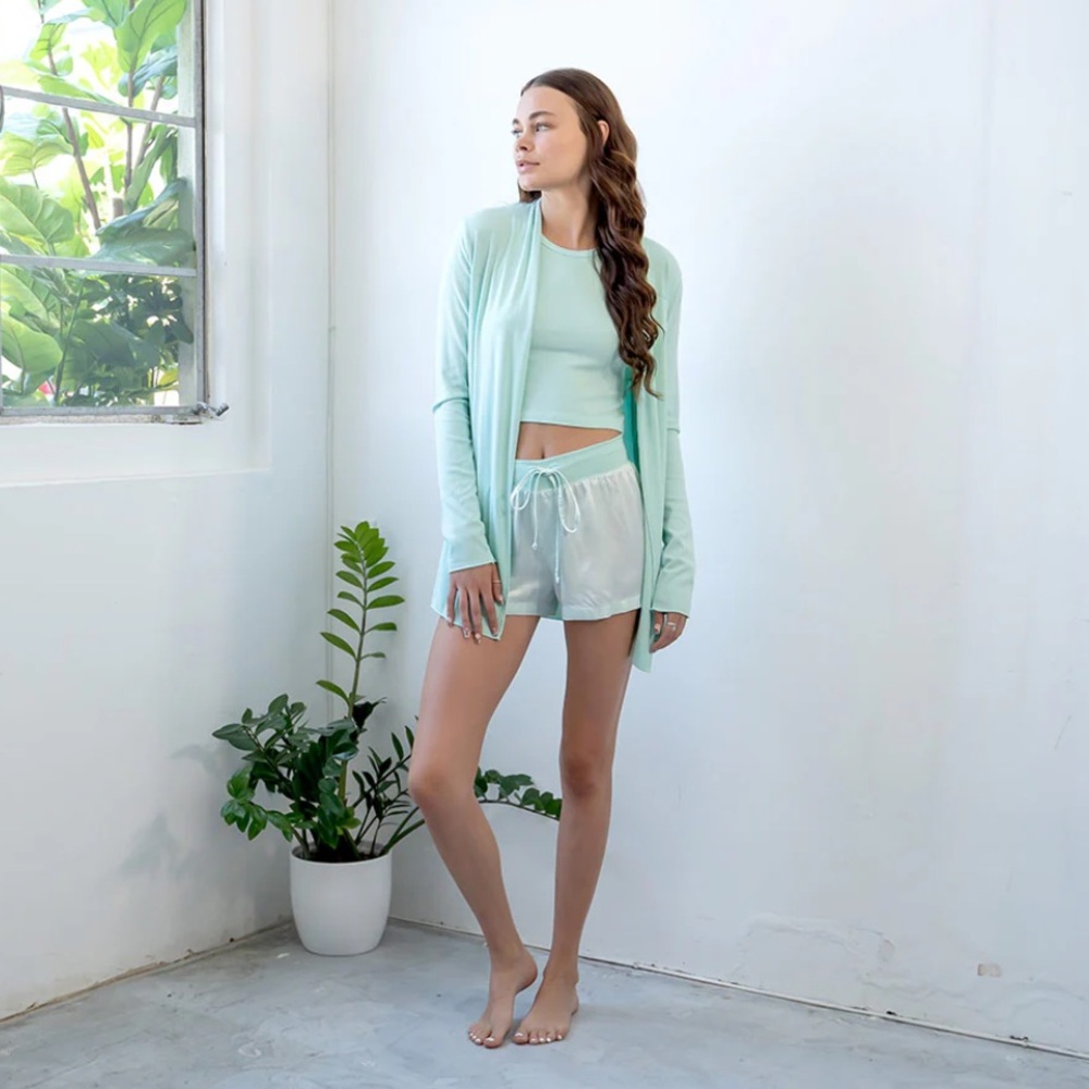 PJ Harlow Aqua Mikel Satin Sleep Boxer Shorts